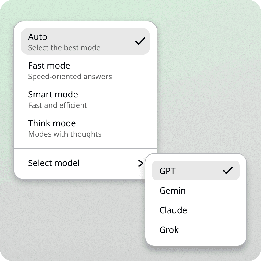 LLM mode and model selection